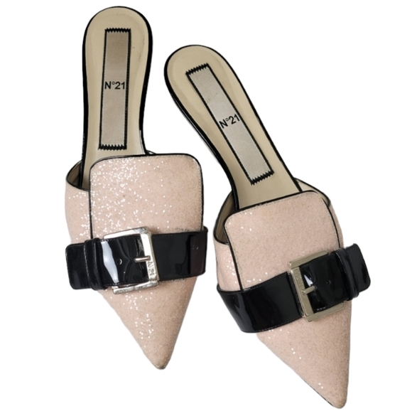 No. 21 Shoes - No. 21 Pink Glitter Mule Kitten Heels